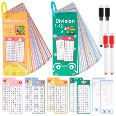 30Pcs Multiplication and Division Flash Cards Reusable Educational Time Table Math FlashCards Toys with 4 Dry Erase Pens 2 Rings