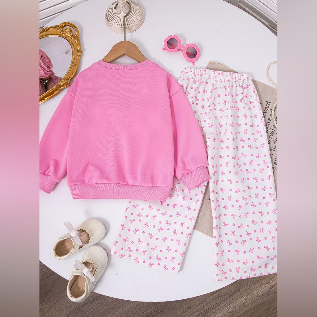 Kids Cartoon Casual Fashion Outfit Set Long Sleeve Top & Pants