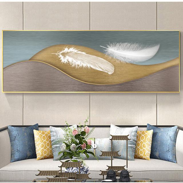 

Современные абстрактные перья, золотой холст, картины, постеры и принты, настенные панно, Cuadros, домашний декор для гостиной, без рамки 20*40cm