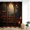 Vintage Bookshelf Shower Curtain, Magic Books Old Bookshelf Candles Ancient Attic Print Home Bathroom Decor With Hooks