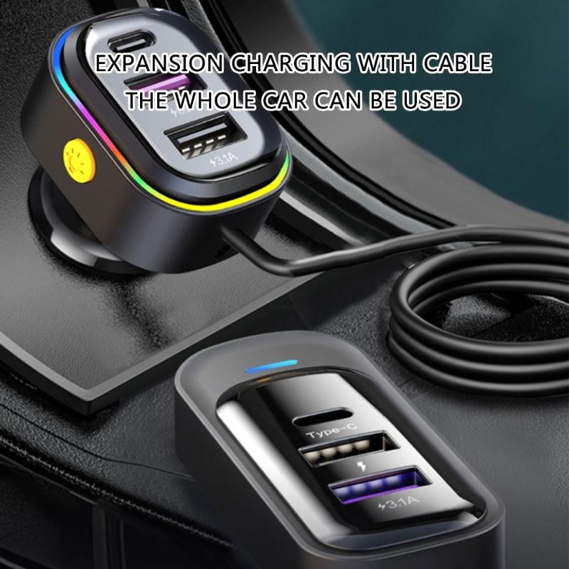 Mehrere Geräte Auto-Ladestation 6-Port USB-Schnellladegerät mit Verlängertem Kabel Universelles Autoladegerät für Smartphones