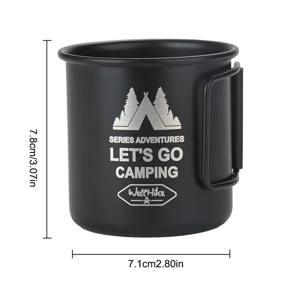 300ML Camping Mug Outdoor Aluminium Alloy Water Cup with Foldable Handle Tea Beer Coffee Mug Coffee Wine Cup for Hiking Travel