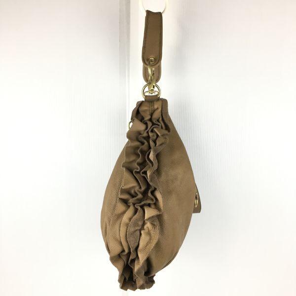 Beaure Ray Beams Leather 2Way Hand Shoulder Bag Brown Frill Design Women’s(USED)