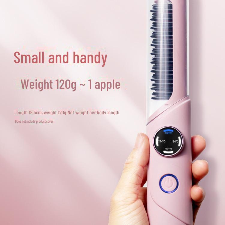 Portable Rechargeable Wireless Hair Straightening & Curling Comb - Negative Ion Technology for Damage-Free Styling