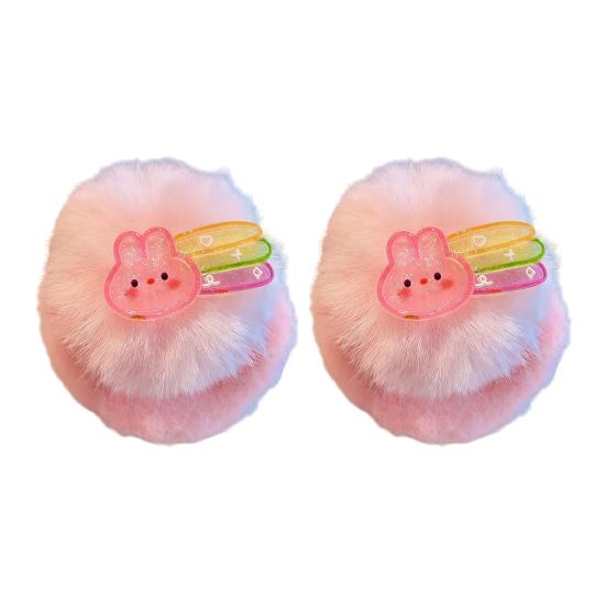 

2Pcs Girl Hair Tie Cartoon Rabbit Star Decor Soft Plush Hair Rope High Elasticity Fuzzy Hair Band Winter Hair C