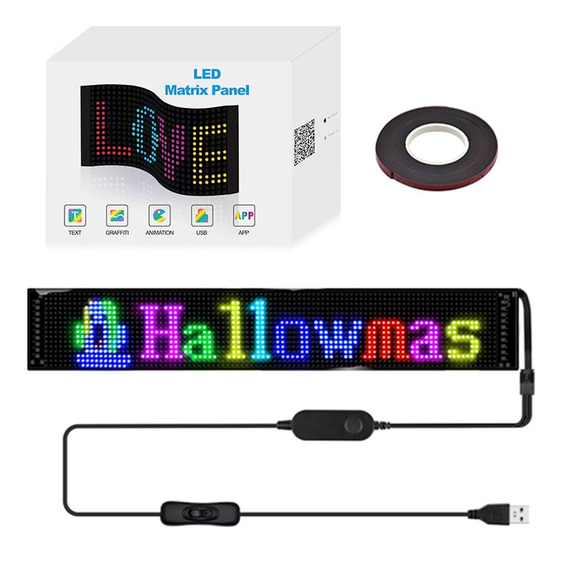 LED-Matrix-Pixel-Panel, USB 5 V, flexibel adressierbares RGB-Muster, Graffiti-Lauftext-Animationsanzeige, Autogeschäft, Bluetooth-App