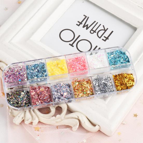 12 Grids/Box Nail Foils Irregular Summer Effect Smooth Gold Silver DIY Manicure Flakes
