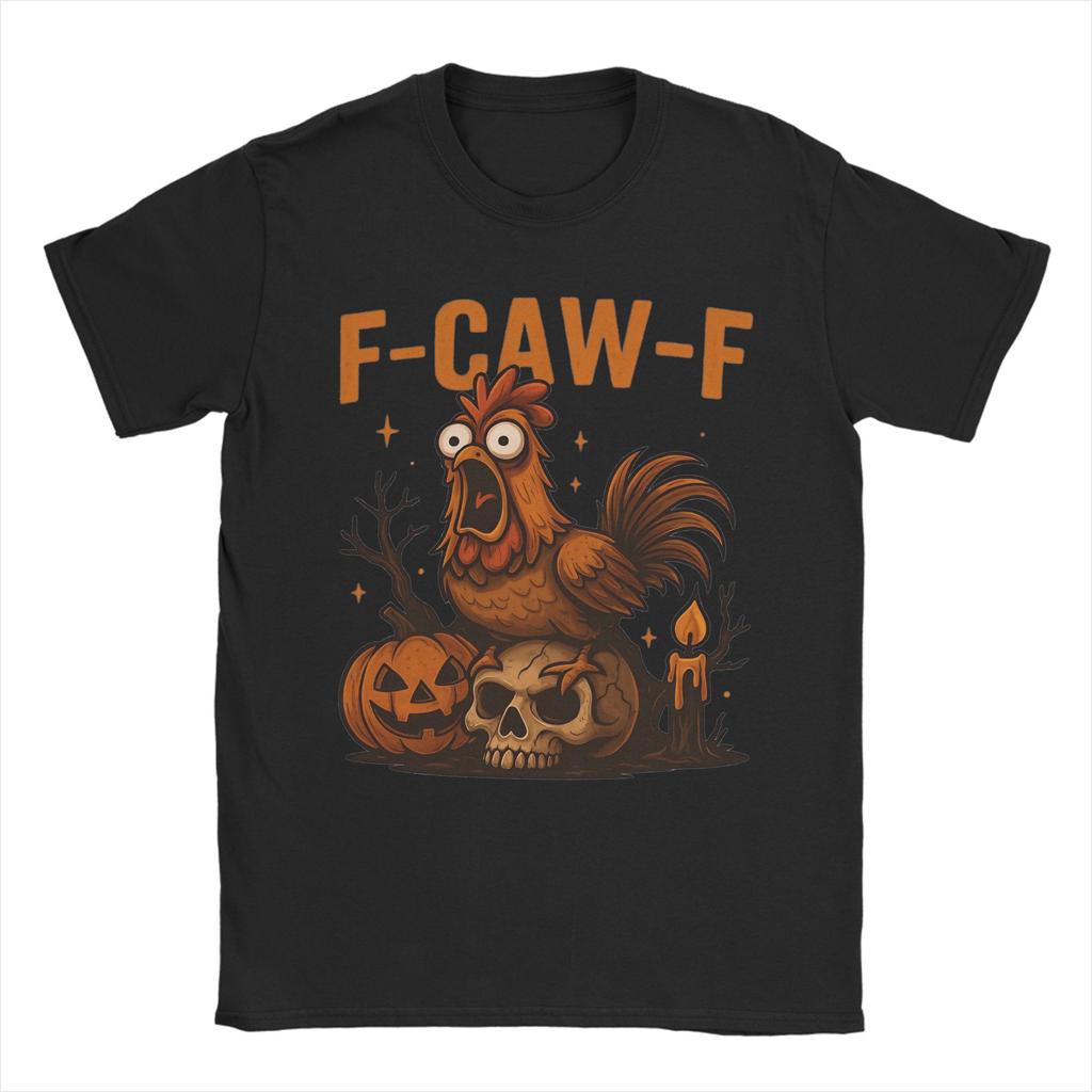 Men's T-Shirt Funny Halloween Rooster F-Caw-F Spooky Chicken Creative Pure Cotton Tees Short Sleeve  T Shirts Round Neck Clothes