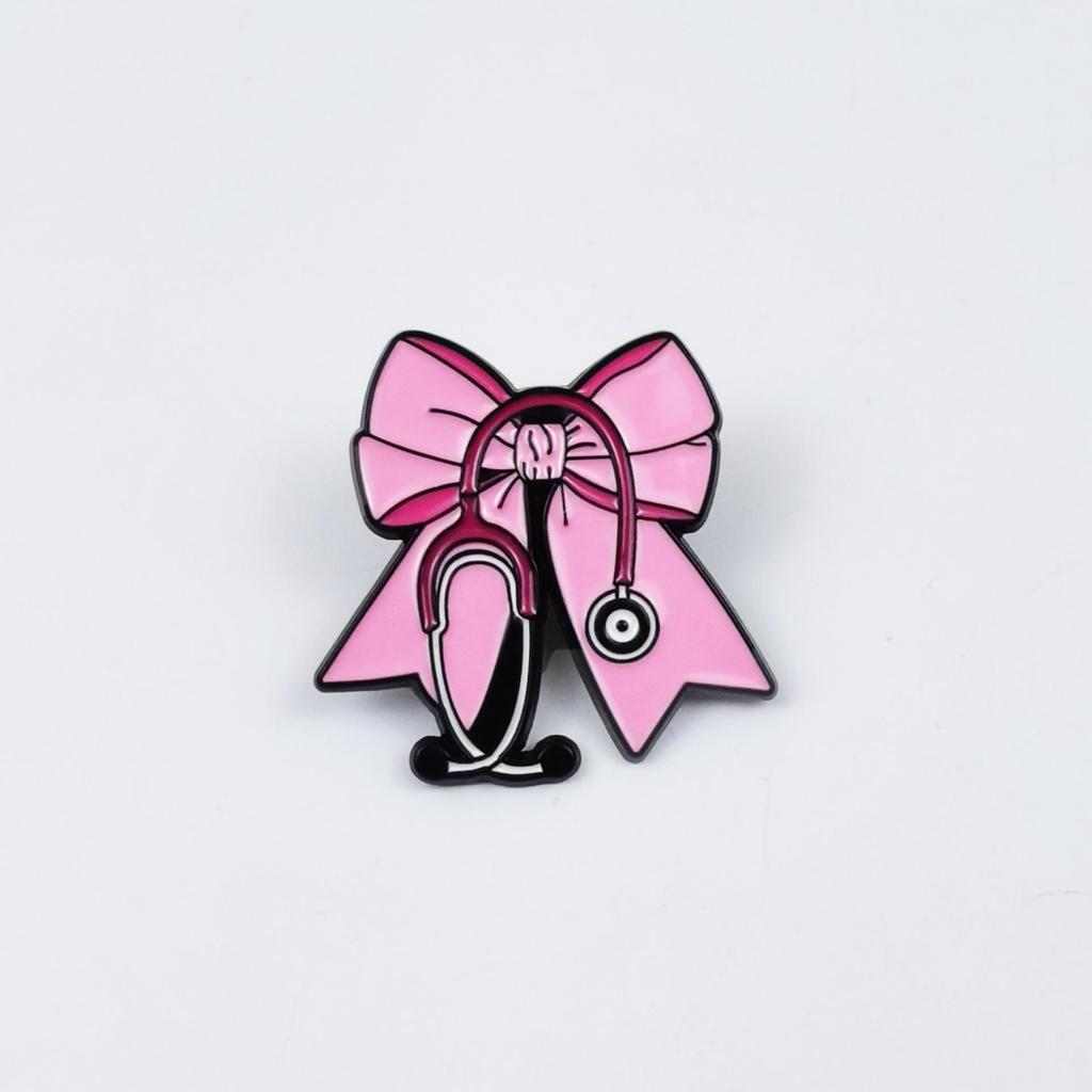 Personalized Pink Bow Stethoscope Brooch Badge