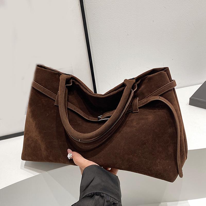 

Vintage Luxury Designer Handbags Velvet Large Capacity Brown Travel Tote Bags Solid Commuter Shoulder Bag For Women