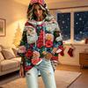 Women's Christmas Print Three-Quarter Sleeve Hooded Pullover Top