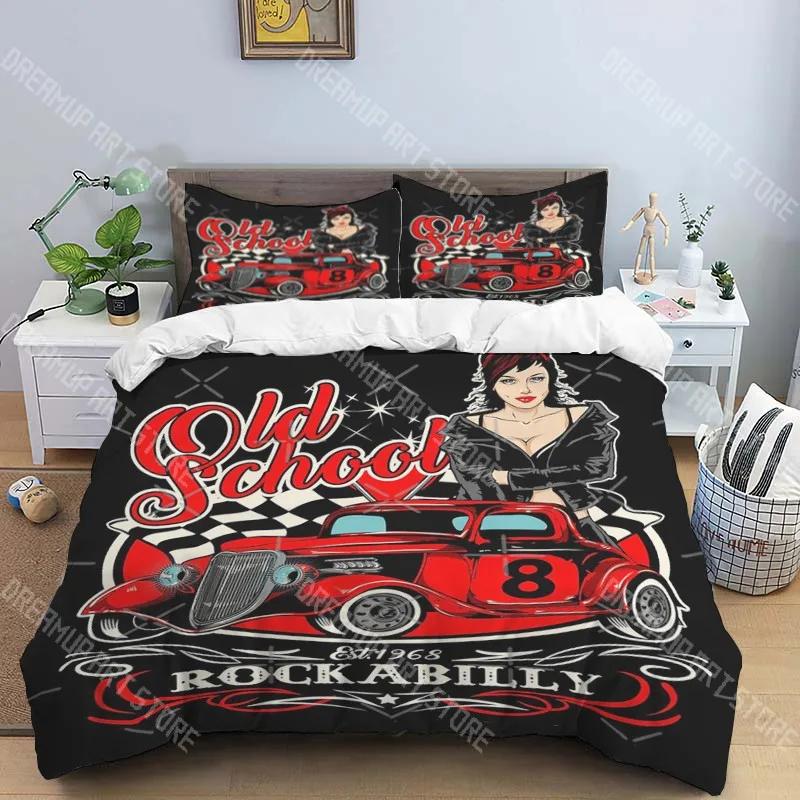 R-Retro rock hip hop music fashion trend print three piece set suitable for children or adults quilt cover pillowcase bedding