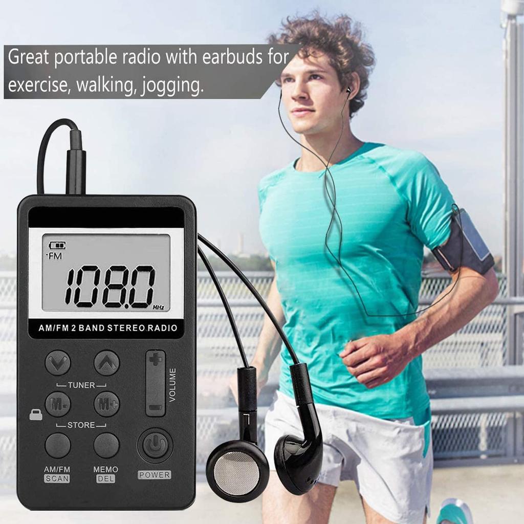 Pocket Radio, Dual Band AM/FM Mini Radio, High Sensitivity, 3 Search Modes, Digital LCD Display, Volume Control, Audio Radio