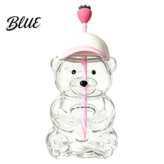 Reusable Boba Tea Cup 600ML Bear Glass Tumbler with Lid & Straw 20oz Borosilicate Drinking for Iced Coffee Tea Milk Gift Women Girls
