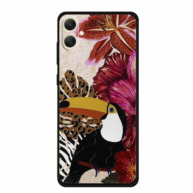 3D Emboss Case For Samsung Galaxy A06 M06 F06 A05 M05 F05 Phone Case A 06 M 05 Flower Black Silicone Soft Back Cover Coque Funda