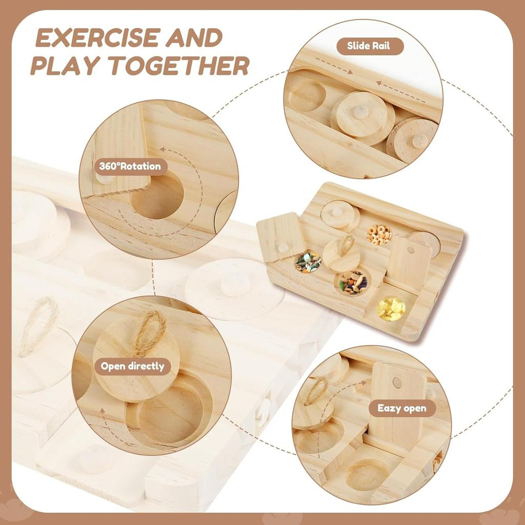 Guinea Pig Foraging Toys 6 In 1 Wooden Hamster Enrichment Interactive Foraging Puzzle Treat Dispenser Game Mental Stimulation Chew Toys for Small