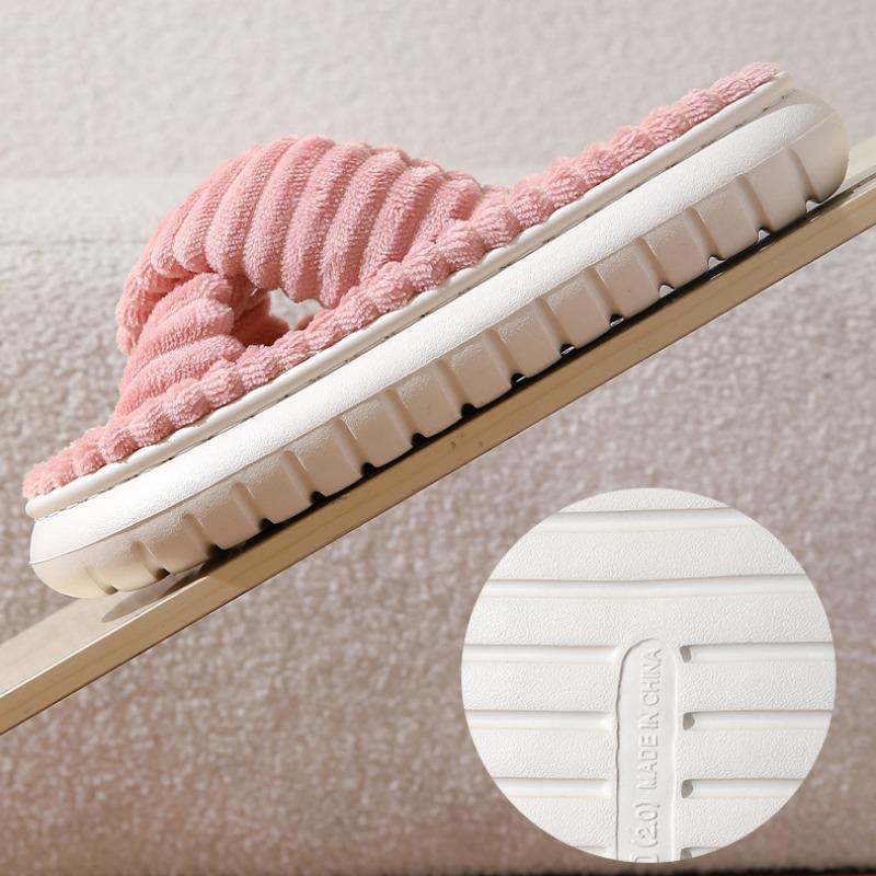 Hausschuhe für Paare für Männer und Frauen, Cord, gekreuzte Riemen, Hausschuhe aus Baumwolle, warme Hausschuhe mit dicker Unterseite