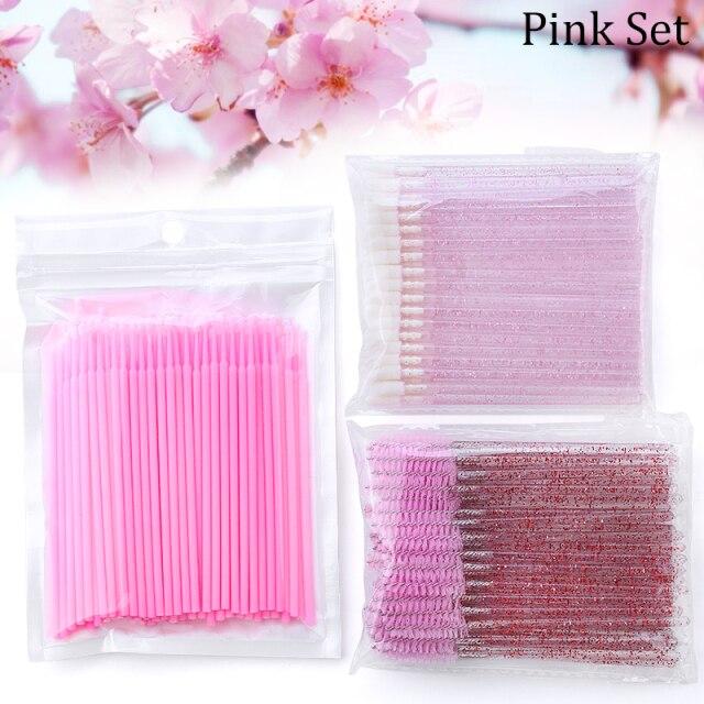 Eyelash Extension Supplies Kit Mascara Applicator Lashes Brush Crystal Cotton Swabs Glue Ring Tape Eye Pad Eyelashes Makeup Tool