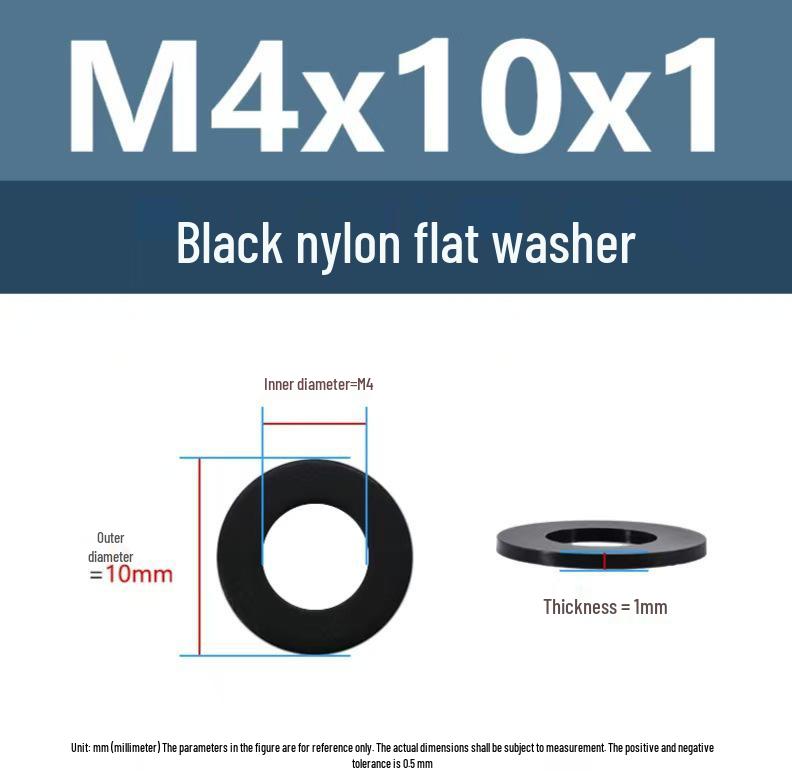 PA66 Nylon Wear-Resistant Flat Insulation Washer, Black & White, Round, Sizes M2-M24