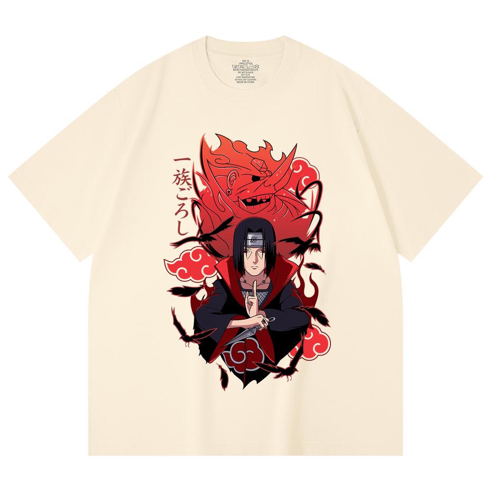 230 g/m² 100% bavlna Naruto V12 potisk Itachi Unisex těžké bavlněné tričko