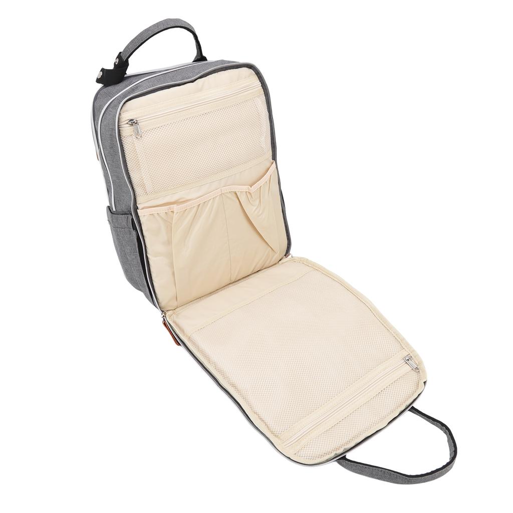 Baby Diaper Bag Foldable Large Capacity Dark Grey Portable Divided Design Wide Mouth Pocket