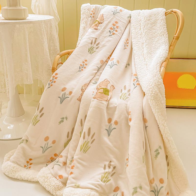 Spring and Autumn Milk Velvet Blanket  Lamb Cashmere Flannel Cartoon Blanket Bed Single Student Dormitory Coral Velvet Quilt