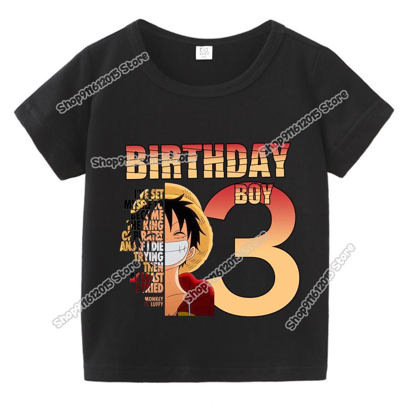 Anime One Piece Boy Number T Shirt Luffy Birthday Clothes Children Short Sleeve Tee Shirts Cartoon Print Summer Toddler Tops