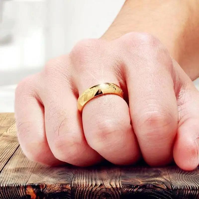Lord of The Finger Rings Movie with The Same Inside and Outside 3D Engraving Spanish Sanskrit Ring Stainless Steel Exquisite