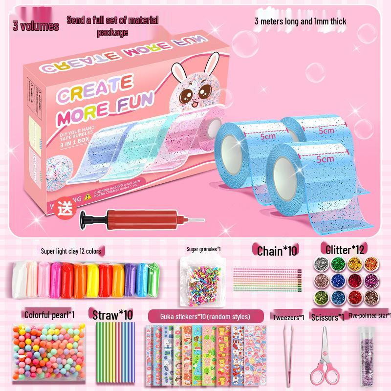 Nano Gel Squishy Toy Craft Kit - Double-Sided Tape & High Viscosity Bubble Blowing Set