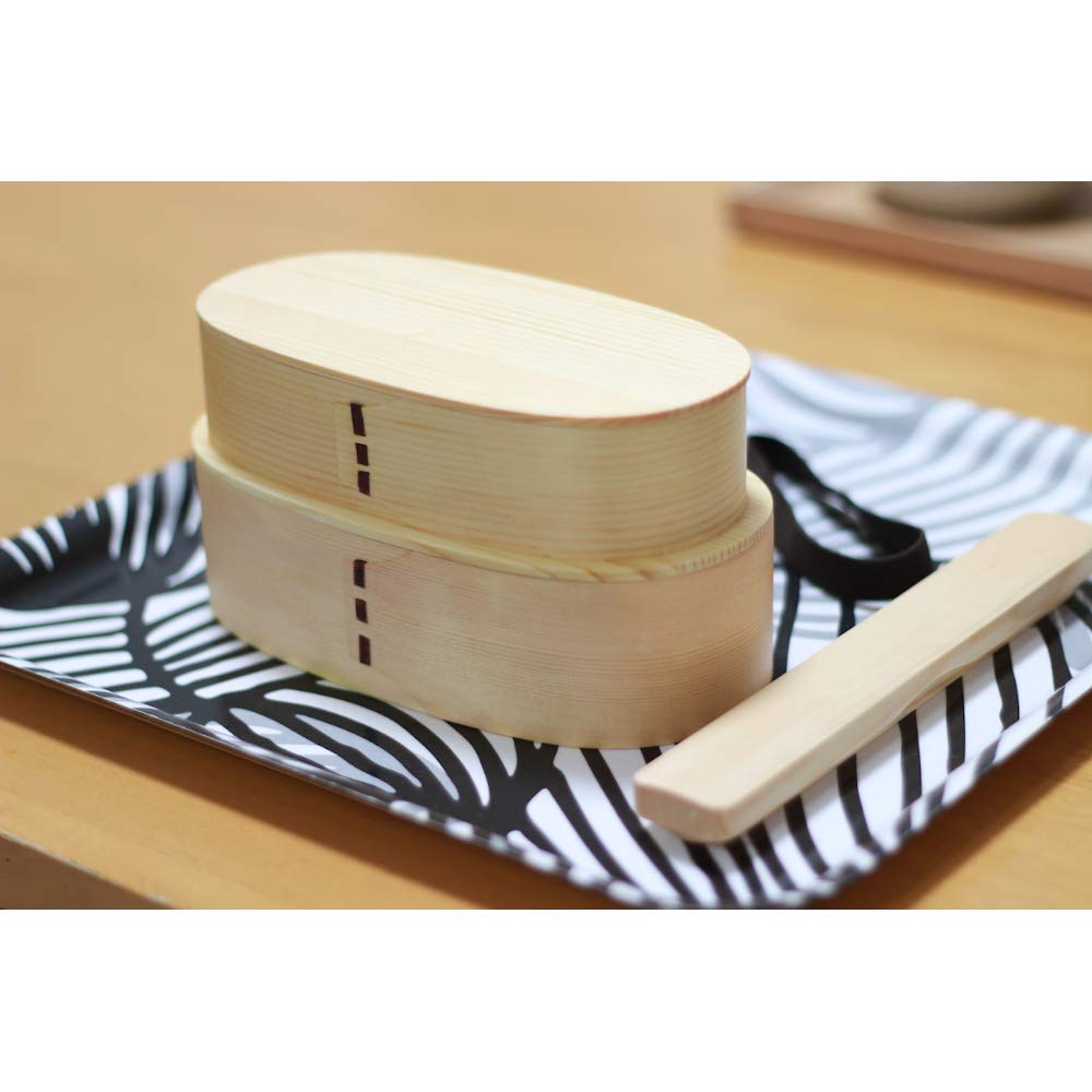Magewappa Lunch Box with Urethane Coating 1000ml Wooden and Chopstick Case [Natural Cedar] Two-tier (lunch Box, Chopsticks, Set)