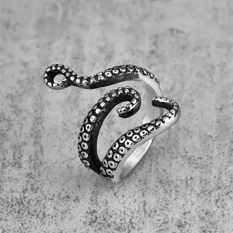 Bagues Poulpe Créatives pour Hommes Gothique Monstre des Profondeurs Calmar Tentacules de Doigt Bague Punk Bijoux Animaux Cadeau Ouvert Ajustable