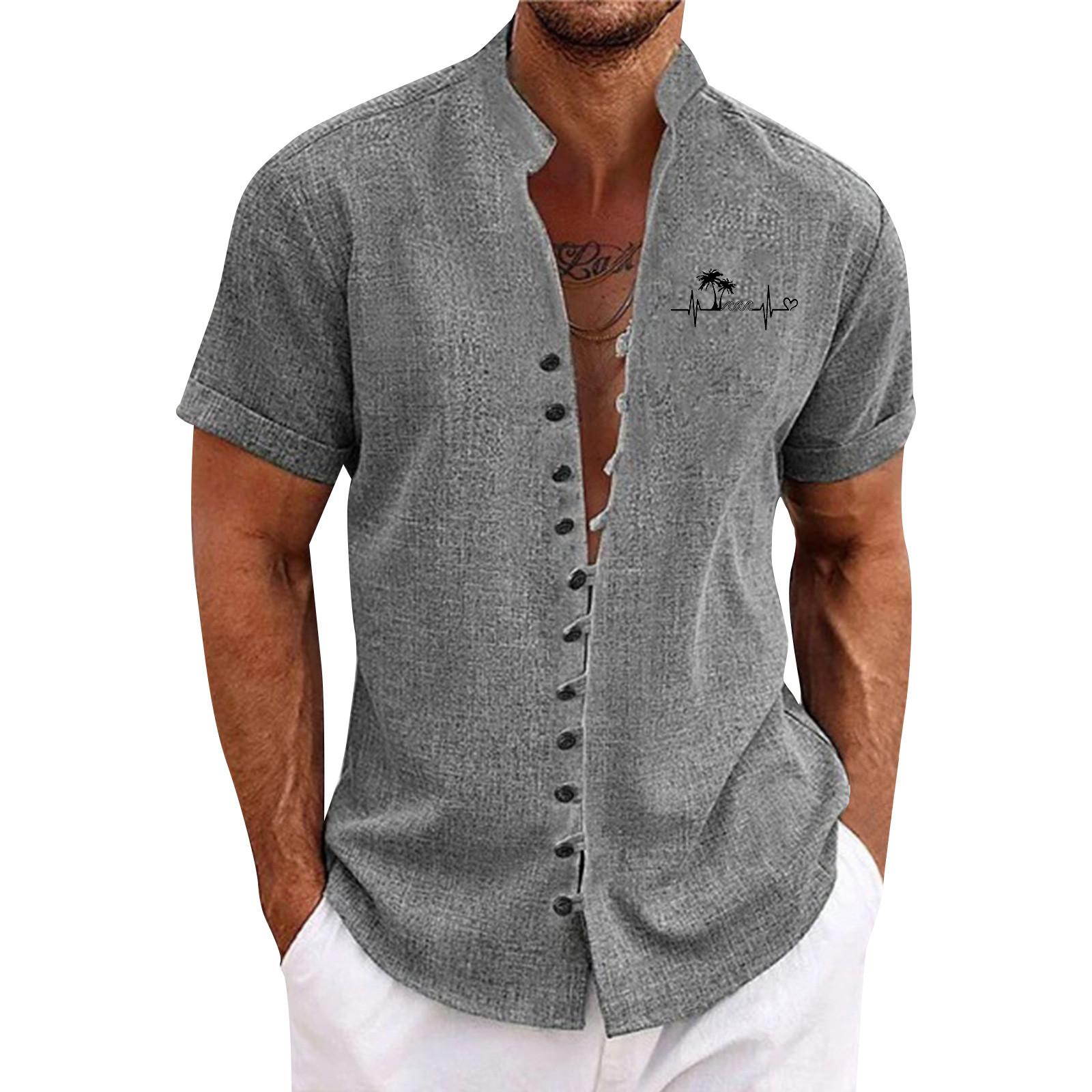 

Мужская повседневная свободная рубашка с короткими рукавами и принтом, модный топ с воротником-стойкой XXXXL