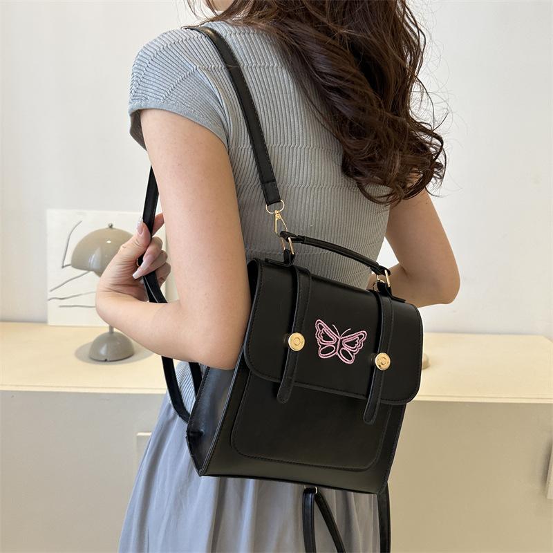 Premium Embroidered Butterfly Backpack Women's Backpack 2025 New Fashion Solid Color Textured School Bag Student Handbag