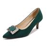 Temperament rhinestone square buckle professional single shoes pointed head light mouth stiletto black high heels female Melnis