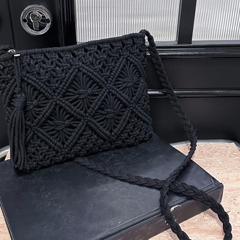 1pc Boho Chic Handwoven Shoulder Bag for Women,Handwoven Cotton with Zipper & Tassel Details,Beach Bag,for Travel,Casual Outings