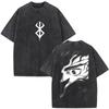 Unisex Washed Anime Berserk Guts T-shirts Swordsman Gatsu Sacrifice Zodd Cosplay T Shirt Oversized Cotton Vintage T Shirts Streetwear