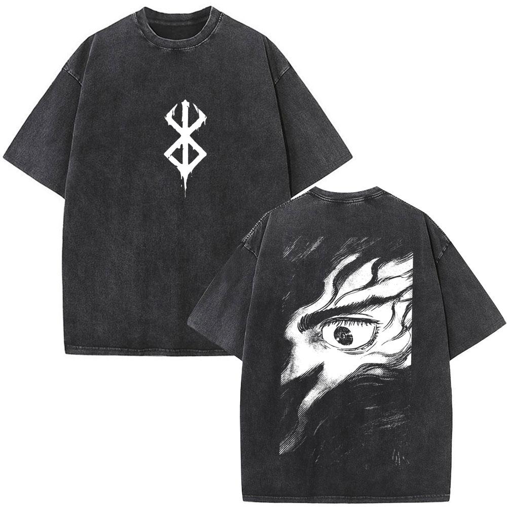 Unisex Washed Anime Berserk Guts T-shirts Swordsman Gatsu Sacrifice Zodd Cosplay T Shirt Oversized Cotton Vintage T Shirts Streetwear