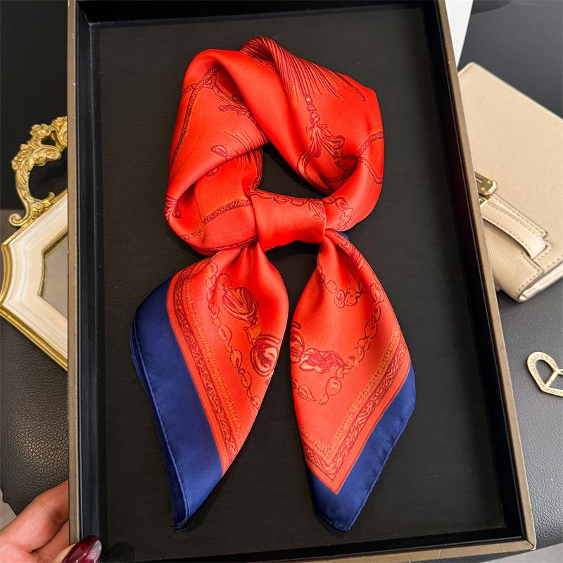Retro Elegant Imitation Silk Printing Silk Scarf Square Scarf High-end Shawl Sunscreen Neck Professional Scarf Headscarf Scarf
