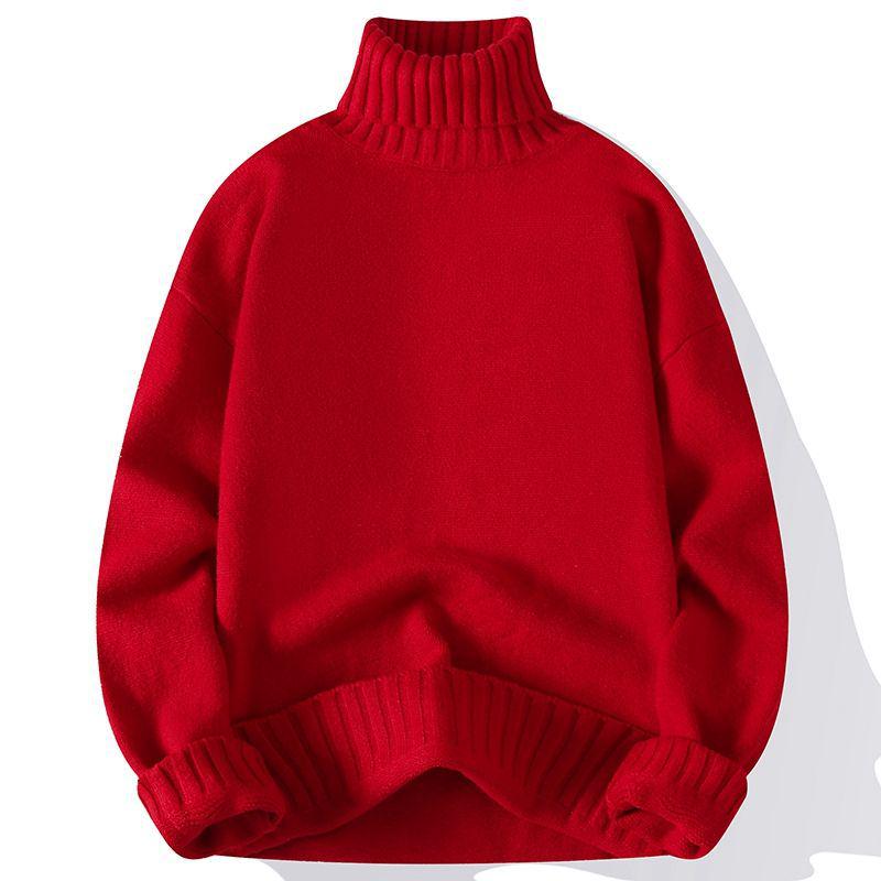 Men's High Neck Solid Color Sweater - Thick, Trendy, and Versatile Knitwear