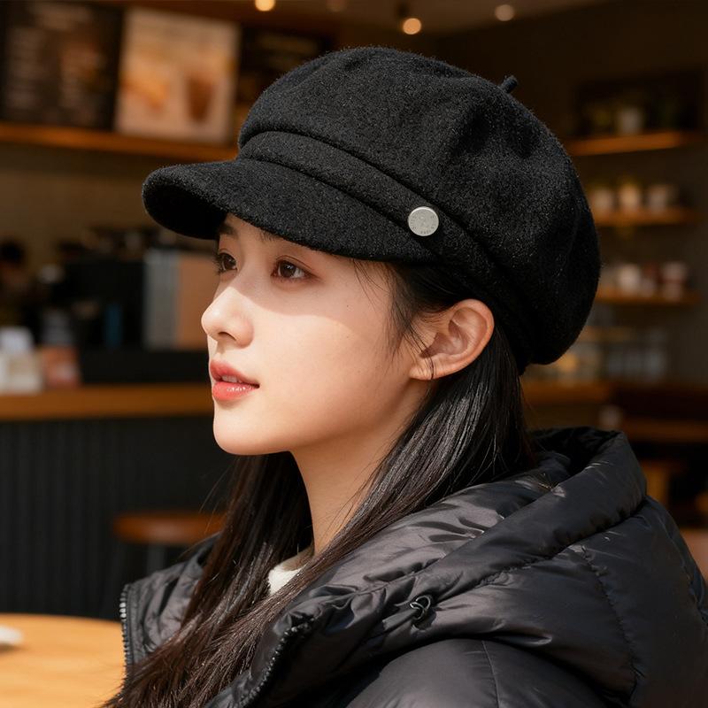 

Octagon hat shows a small face in winter, versatile newsboy beret hat, female big head surrounding M（56-58cm）