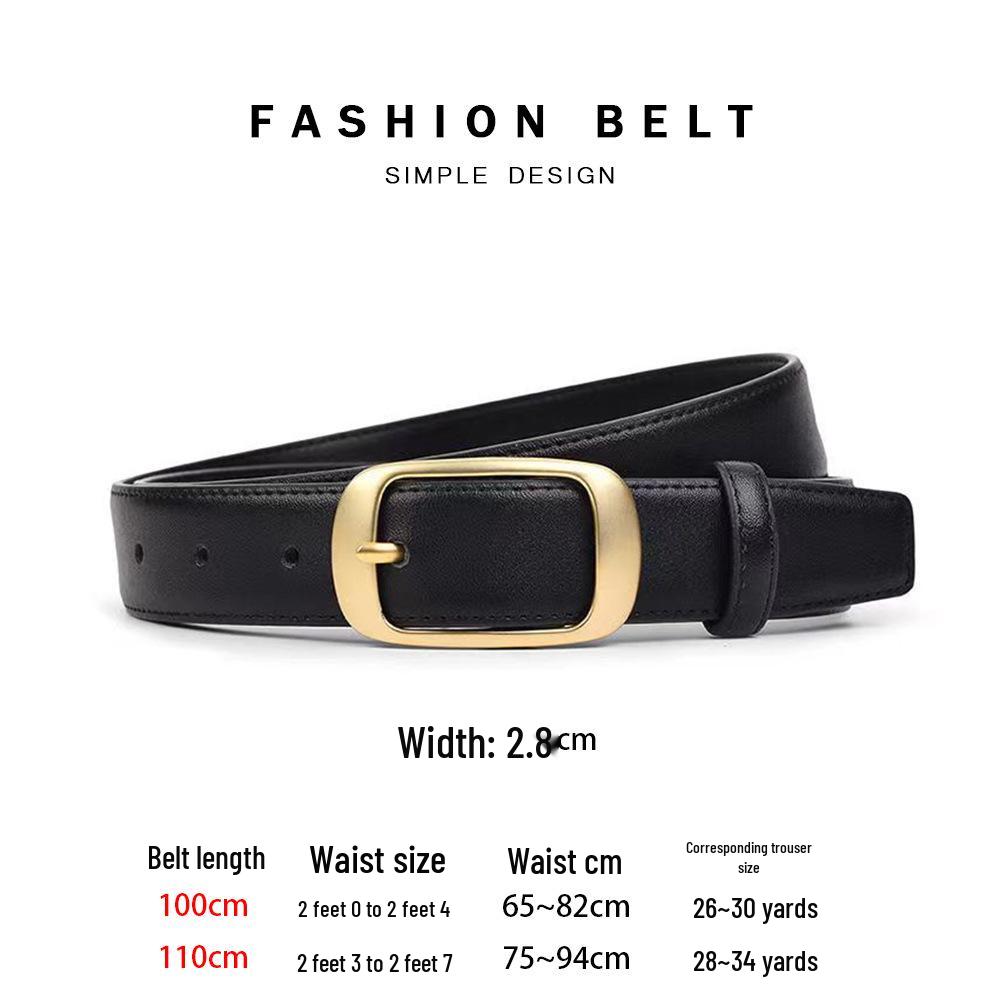 Women's Versatile Black Leather Belt - Fashionable Decorative Waistband for Jeans