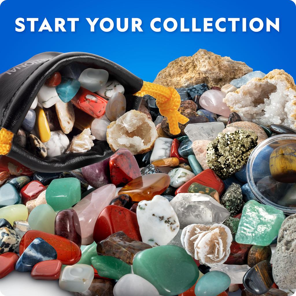 NATIONAL GEOGRAPHIC Rocks & Fossils Kit – 200Piece Set Includes Geodes, Real Fossils, Rose Quartz, Jasper, Aventurine, & Many More Rocks, Crystals & G