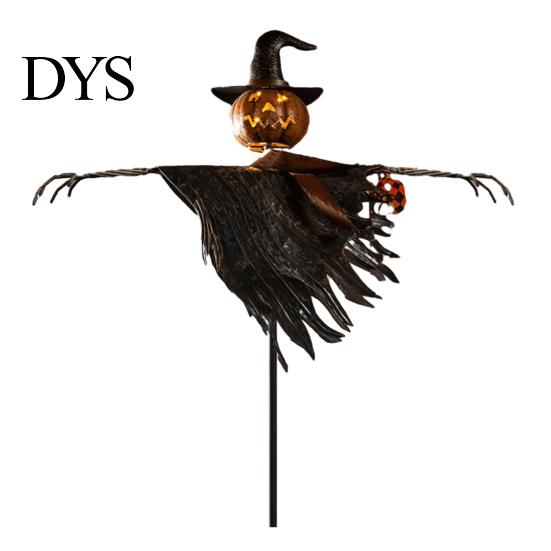Automatic Nighttime Lighting Decor Halloween Solar Scarecrow Lantern, Scary Pumpkin Head Metal Garden Stake with Decorative Landscape Stakes