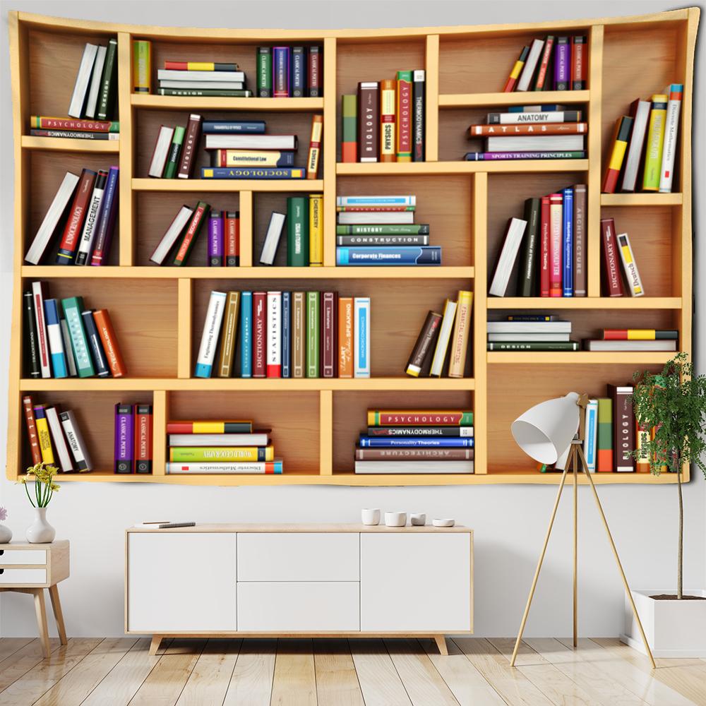 Bookshelf Book Tapestry Wall Hanging Family Bedroom Decoration Polyester Fabric Bohemian Bedspread Art Printing