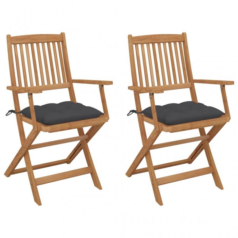 Day and Night - Day and Night Folding Garden Chairs 2 Units and Cushions Solid Acacia Wood
