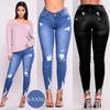 Jeans strappati casual alla moda da donna Pantaloni jeans elasticizzati con grande elasticità Jeans skinny per donna