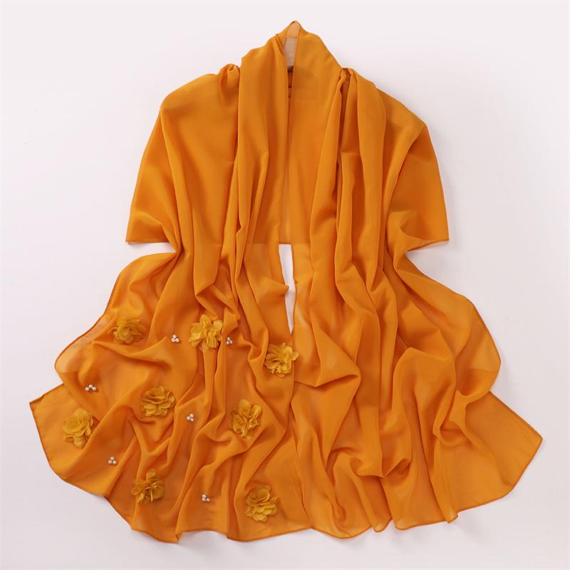 Einfacher Stich Rose Floral Blasen Chiffon Hijab Ramadan Perlen Schals Tücher Damen Sonnenschutz Kopftuch Outdoor Winddicht Kopfwickel