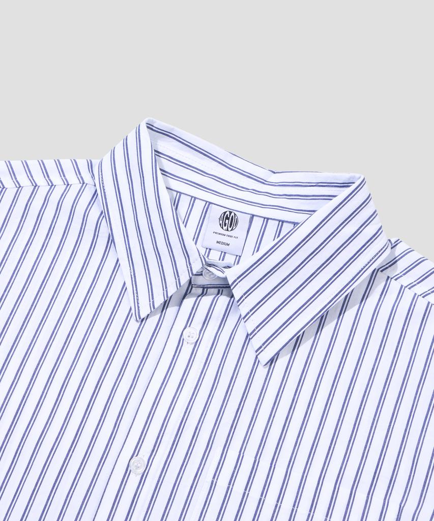 AGOD Crop Half Stripe Shirt [Navy]