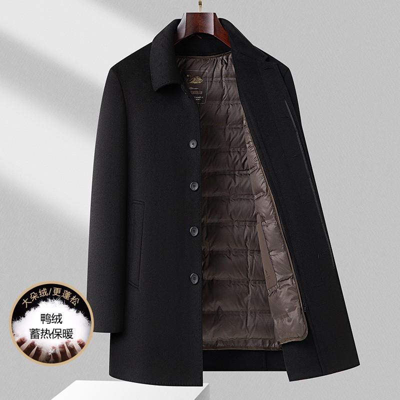 Mens Reversible Wool-Blend Coat With Removable 90% White Duck Down Liner Mid-Length Warm Winter Outerwear