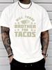 Blue Unisexs Tee Casual Taco Letter Slogan Print Crew Neck Cotton Short Sleeve Fashion Male Street Summer Soft Daily Casual Wear